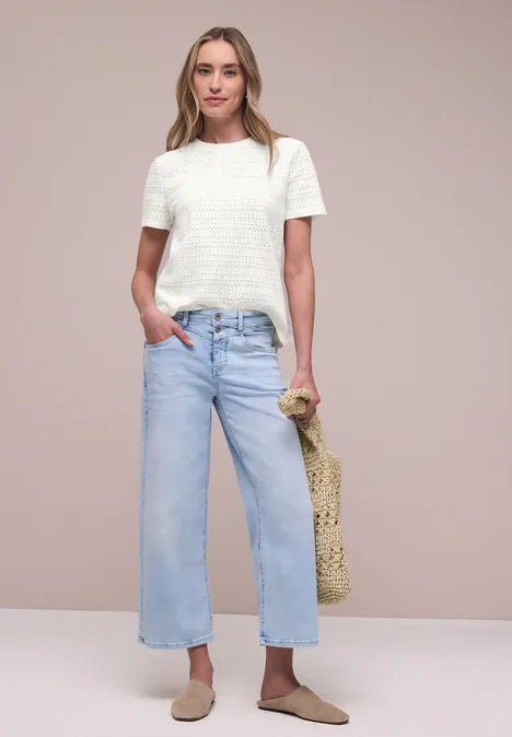 Kurzarm Shirt mit Rundhals aus Spitze off white Kurzarm Shirt mit Rundhals aus Spitze off white