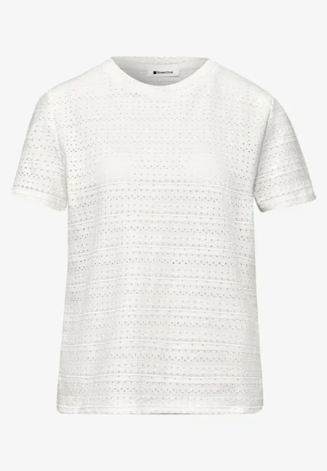 Kurzarm Shirt mit Rundhals aus Spitze off white Kurzarm Shirt mit Rundhals aus Spitze off white