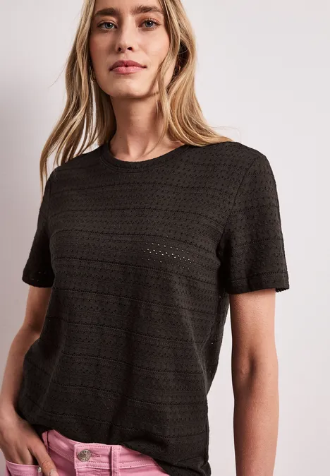 T-shirt à manches courtes et col rond en dentelle espresso brown T-shirt à manches courtes et col rond en dentelle espresso brown