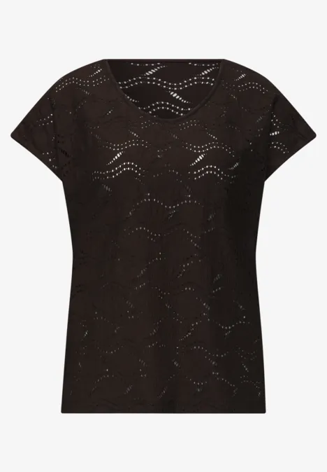 Schwarzes T-Shirt mit perforiertem Wellenmuster