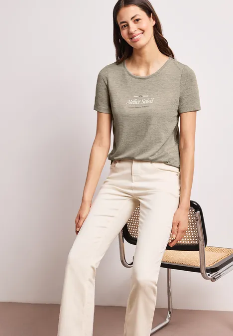 T-Shirt mit Rundhals und Wording timeless beige T-Shirt mit Rundhals und Wording timeless beige