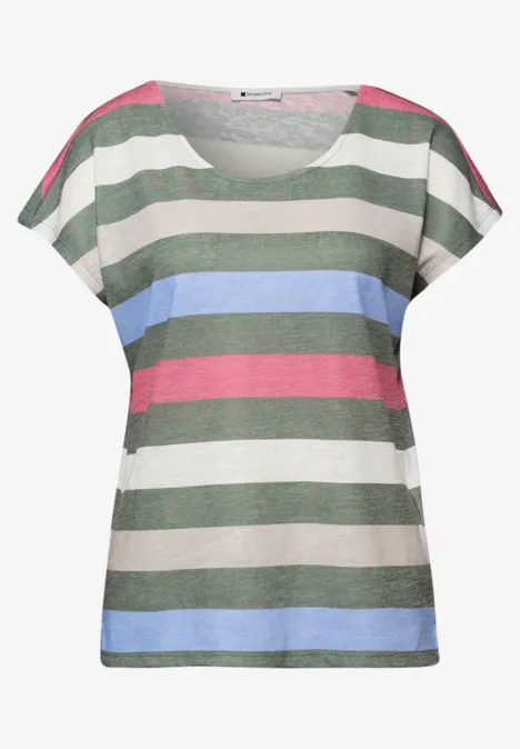 T-Shirt mit gerundetem V-Neck und Streifen bound green T-Shirt mit gerundetem V-Neck und Streifen bound green