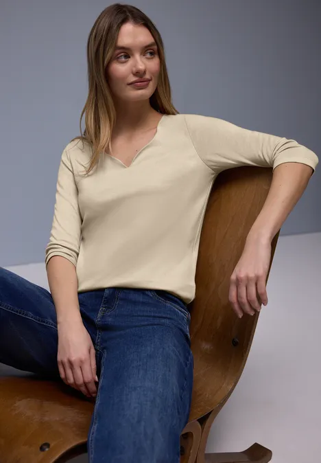 Shirt mit Herzausschnitt cotton beige