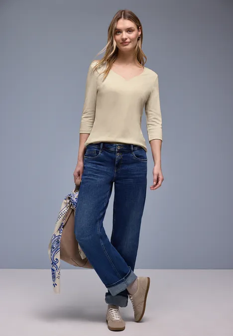 Shirt mit Herzausschnitt cotton beige