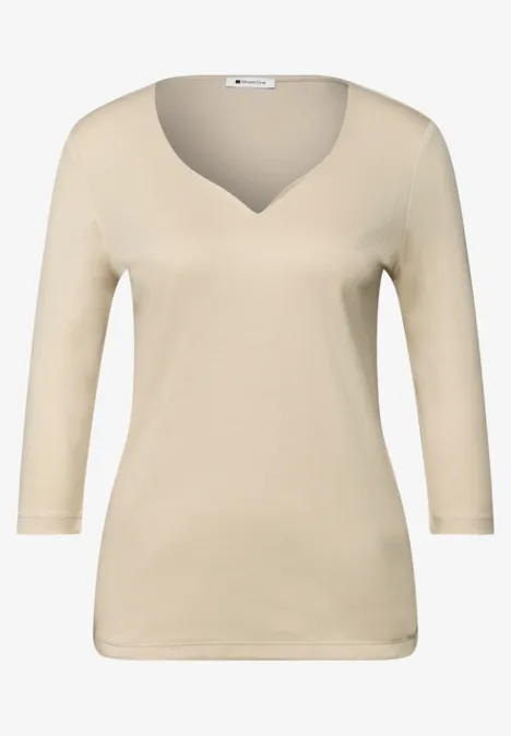 Shirt mit Herzausschnitt cotton beige