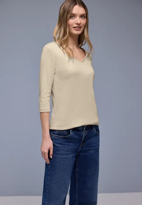 Shirt mit Herzausschnitt cotton beige