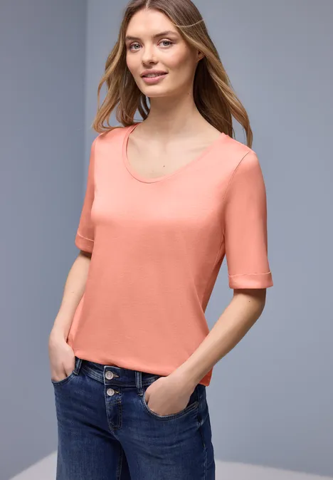 T-Shirt mit Turn-Up light apricot