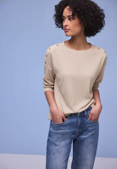 T-shirt avec détail de boutons cotton beige T-shirt avec détail de boutons cotton beige