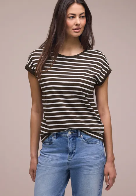 Dropped Shoulder Shirt mit Streifen espresso brown Dropped Shoulder Shirt mit Streifen espresso brown