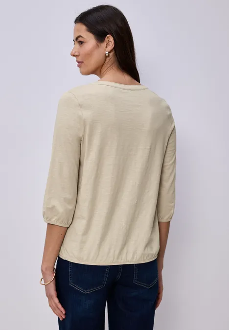 3/4-Arm Shirt mit Split Neck und Knöpfen cotton beige