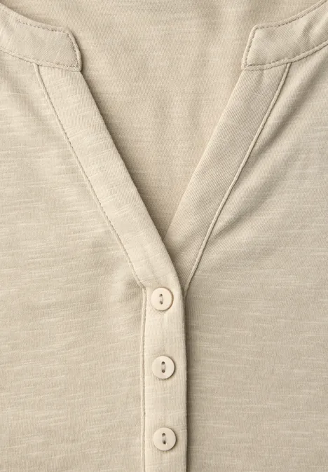 3/4-Arm Shirt mit Split Neck und Knöpfen cotton beige