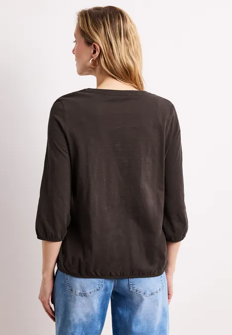 Shirt met 3/4-mouwen, split neck en knopen espresso brown