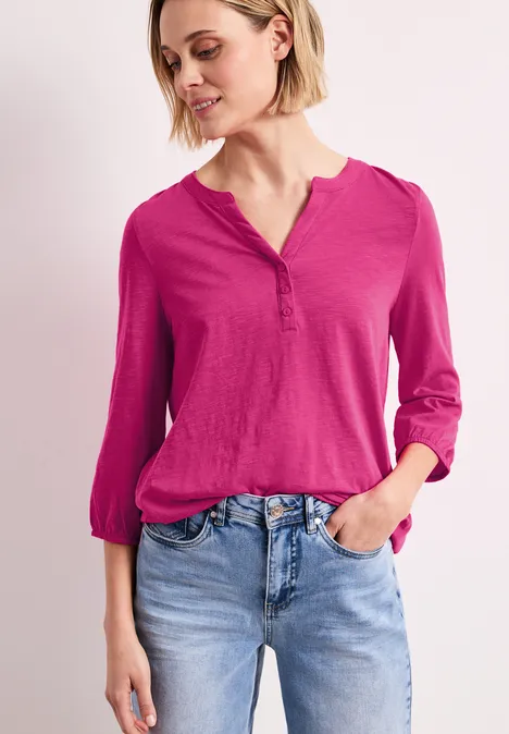 3/4-Arm Shirt mit Split Neck und Knöpfen magenta dream