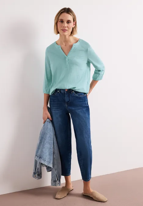 3/4-Arm Shirt mit Split Neck und Knöpfen misty mint