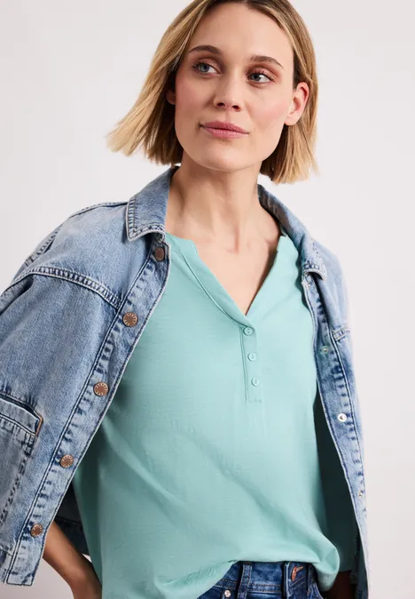 3/4-Arm Shirt mit Split Neck und Knöpfen misty mint
