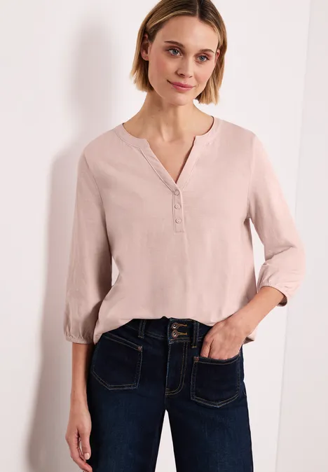 3/4-Arm Shirt mit Split Neck und Knöpfen minimal rose