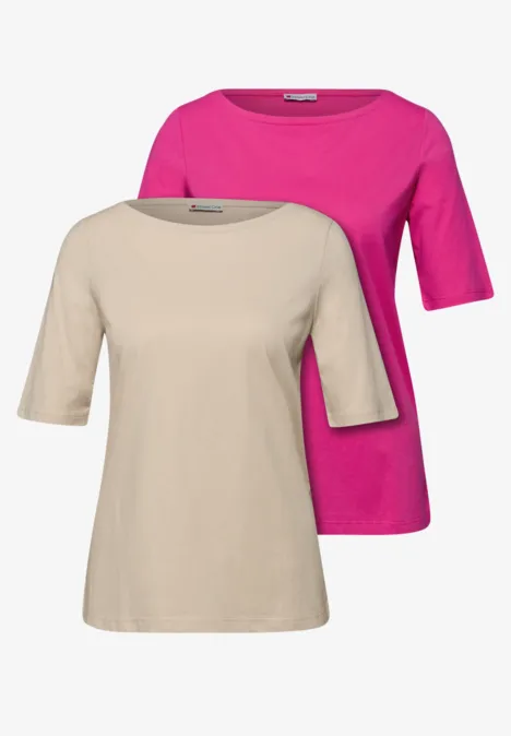 Basic Shirt in een 2-pack cotton beige/magenta dream
