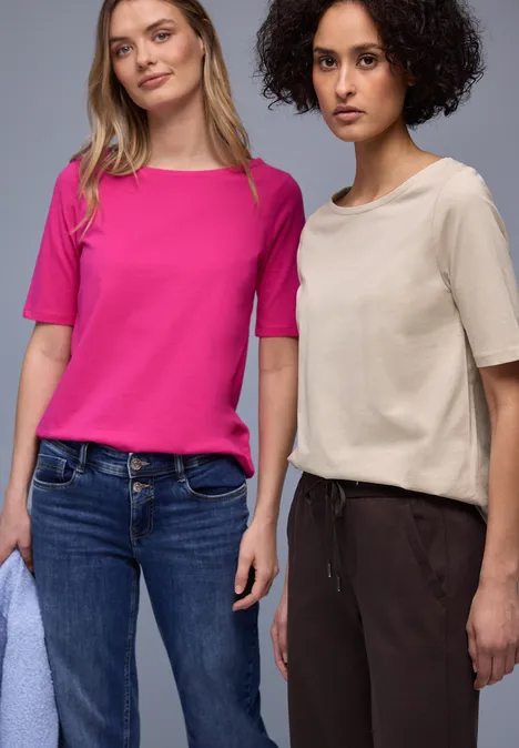 Basic Shirt in een 2-pack cotton beige/magenta dream