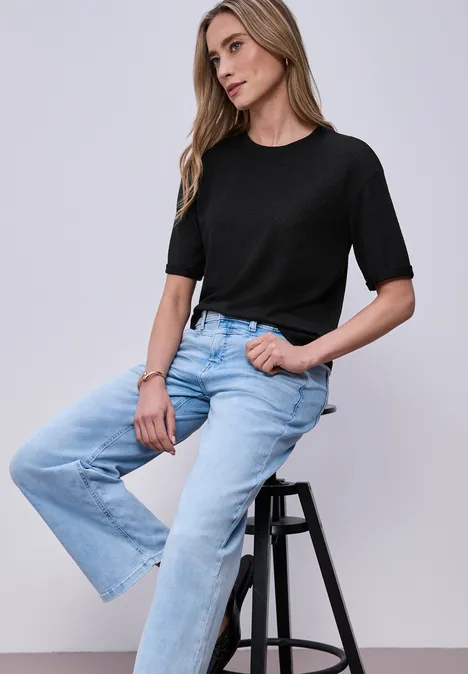 T-shirt à col rond en tricot Black T-shirt à col rond en tricot Black