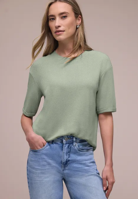 T-Shirt mit Rundhals im Strick-Look mint leaf