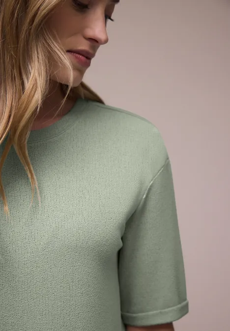 T-Shirt mit Rundhals im Strick-Look mint leaf