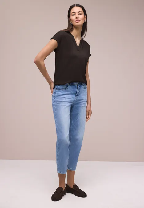 T-shirt à col fendu dans un look tricoté espresso brown T-shirt à col fendu dans un look tricoté espresso brown