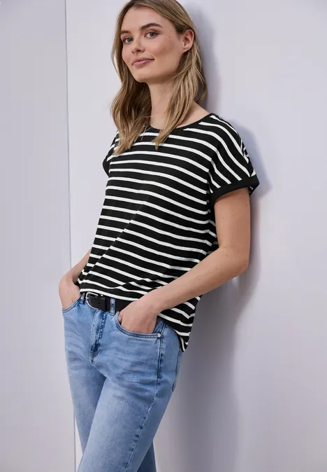 T-shirt à rayures Dropped Shoulder Black T-shirt à rayures Dropped Shoulder Black