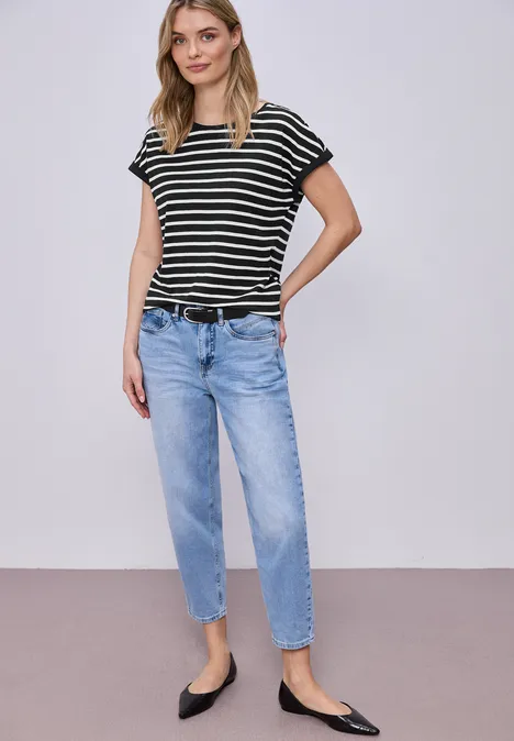 T-shirt à rayures Dropped Shoulder Black T-shirt à rayures Dropped Shoulder Black