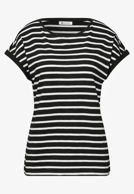 T-shirt à rayures Dropped Shoulder Black T-shirt à rayures Dropped Shoulder Black