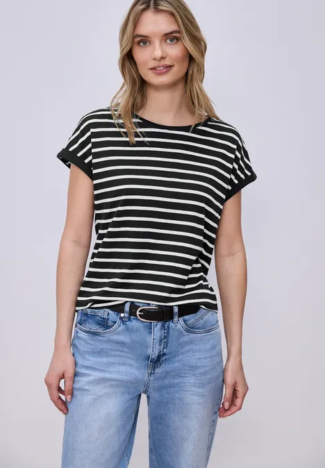 T-shirt à rayures Dropped Shoulder Black T-shirt à rayures Dropped Shoulder Black