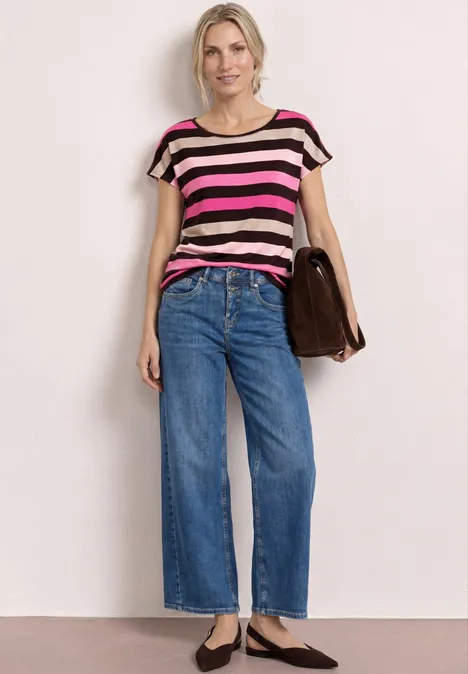 T-Shirt mit Rundhals und Elastiksaum espresso brown