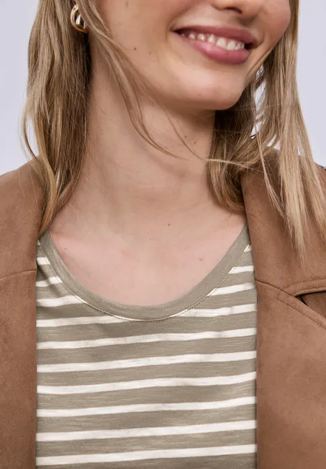 Gestreept shirt safari beige Gestreept shirt safari beige