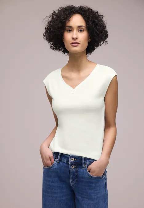 Shirt mit gerundetem V-Ausschnitt off white