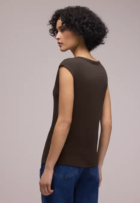 Shirt mit gerundetem V-Ausschnitt espresso brown