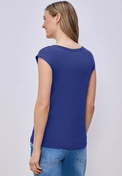 Shirt mit gerundetem V-Ausschnitt amparo blue