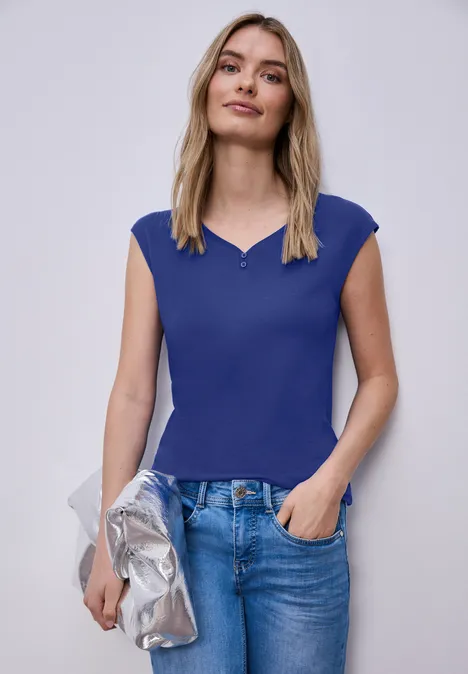 Shirt mit gerundetem V-Ausschnitt amparo blue