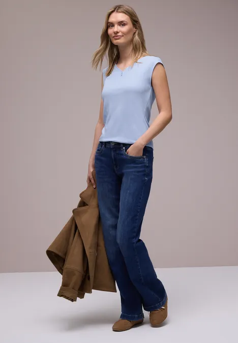 Shirt mit gerundetem V-Ausschnitt cashmere blue