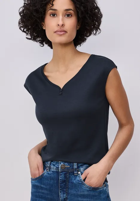 Shirt mit gerundetem V-Ausschnitt shadowed navy
