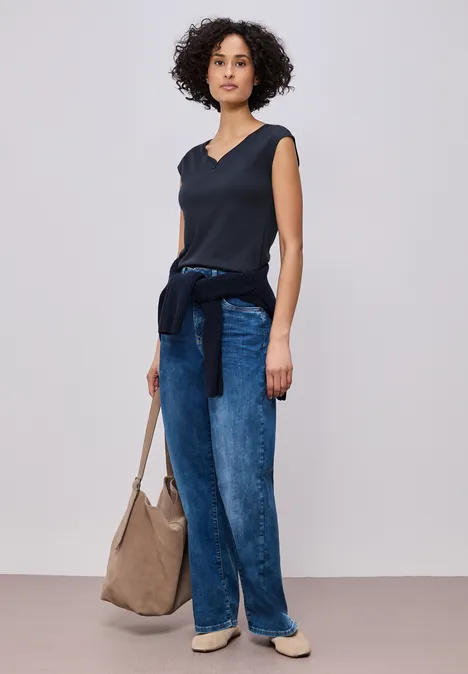 Shirt mit gerundetem V-Ausschnitt shadowed navy