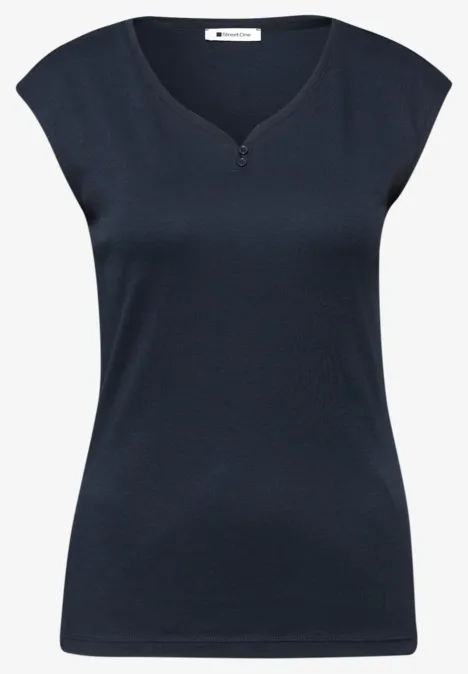 Shirt mit gerundetem V-Ausschnitt shadowed navy