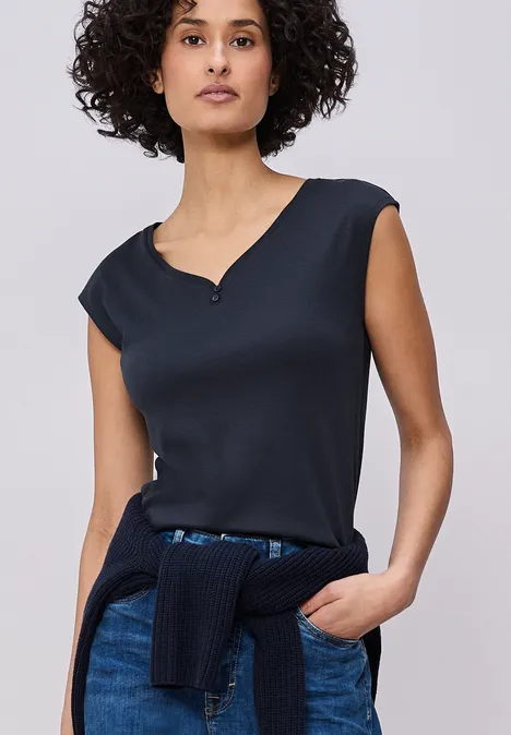 Shirt mit gerundetem V-Ausschnitt shadowed navy