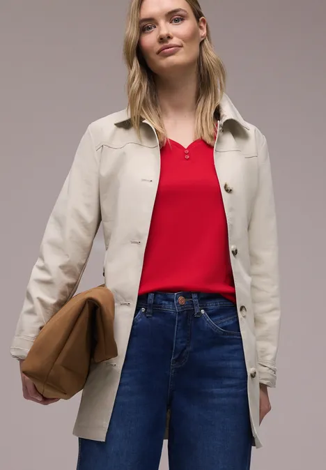 Shirt mit gerundetem V-Ausschnitt salsa red