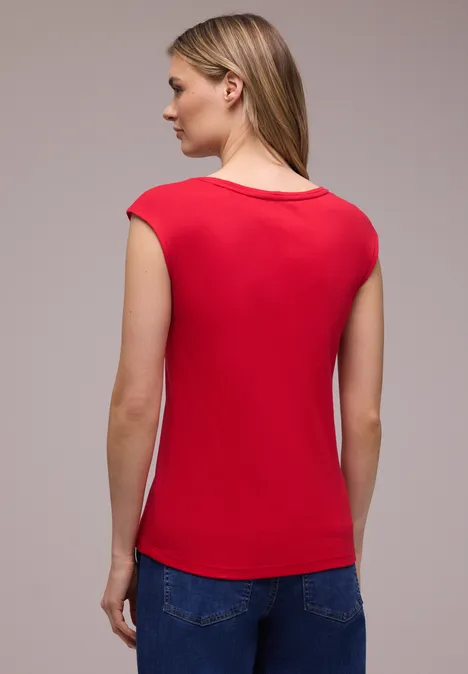 Shirt mit gerundetem V-Ausschnitt salsa red