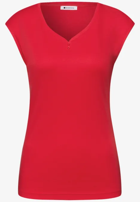 Shirt mit gerundetem V-Ausschnitt salsa red