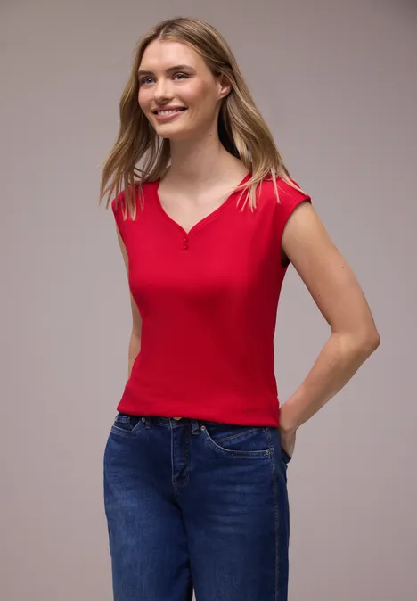 Shirt mit gerundetem V-Ausschnitt salsa red