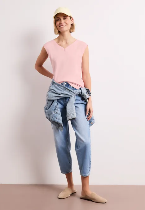 Shirt mit gerundetem V-Ausschnitt minimal rose