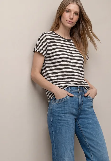 Dropped Shoulder Shirt mit Streifen espresso brown