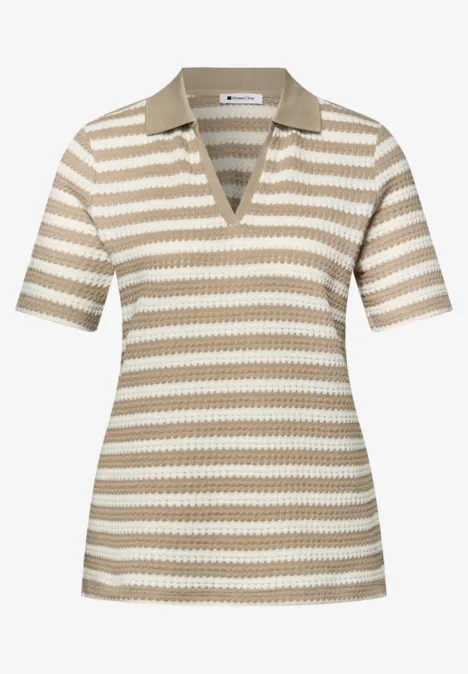 Polo à manches courtes avec rayures safari beige