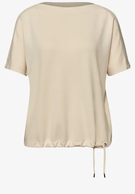 Shirt met overhangende schouders en geribd detail smoke beige Shirt met overhangende schouders en geribd detail smoke beige