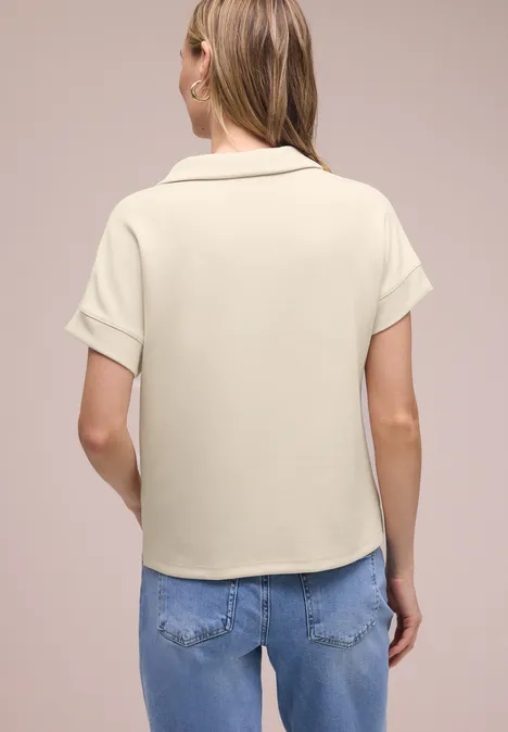 Poloshirt met korte mouwen en geribd detail smoke beige